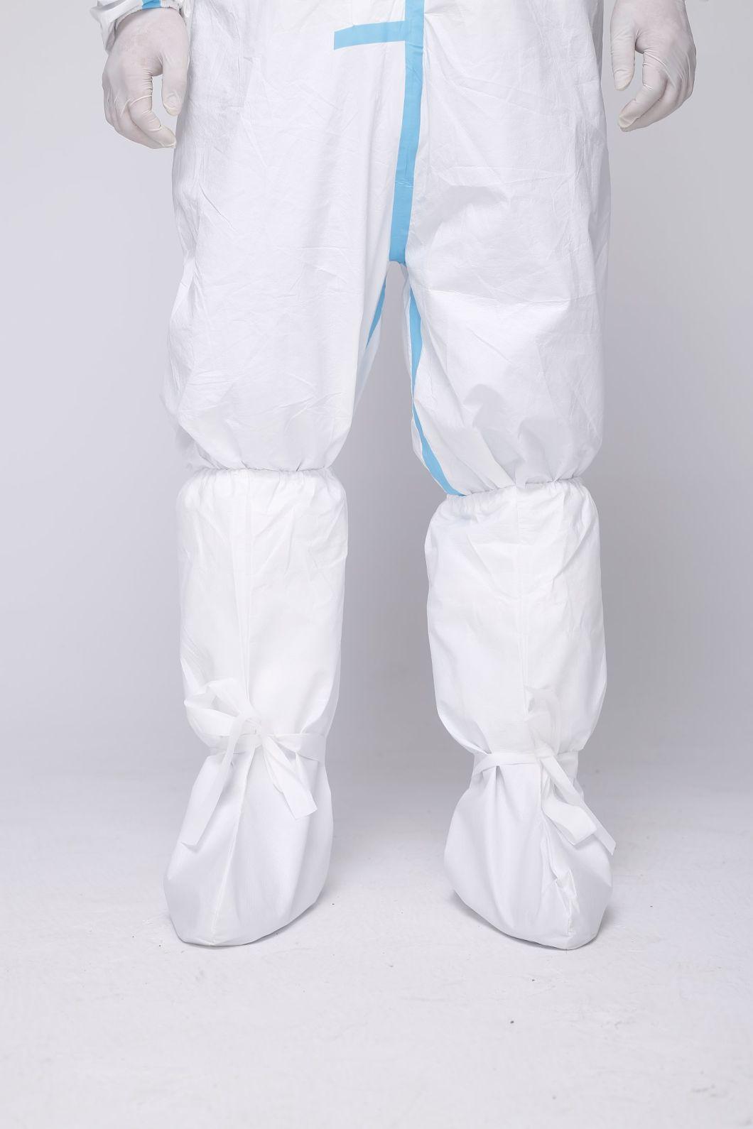 All White Medical Disposable Protective Isolation Shoe Cover with Lacing