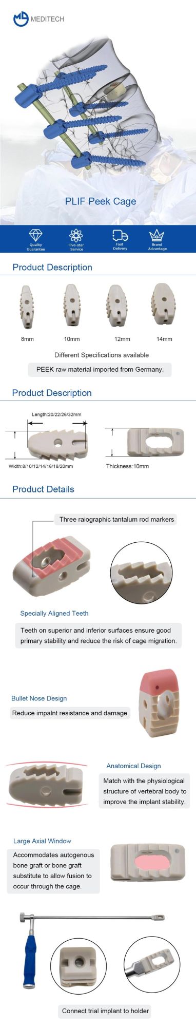 Orthopedic Medical Products Spine Implants Plif Lumbar Cage