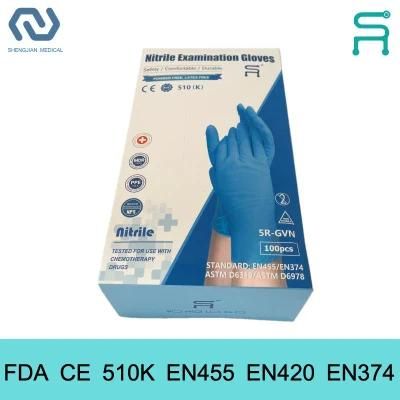 Powder Free 510K En455 FDA CE Disposable Nitrile Examination Gloves with Free Sample