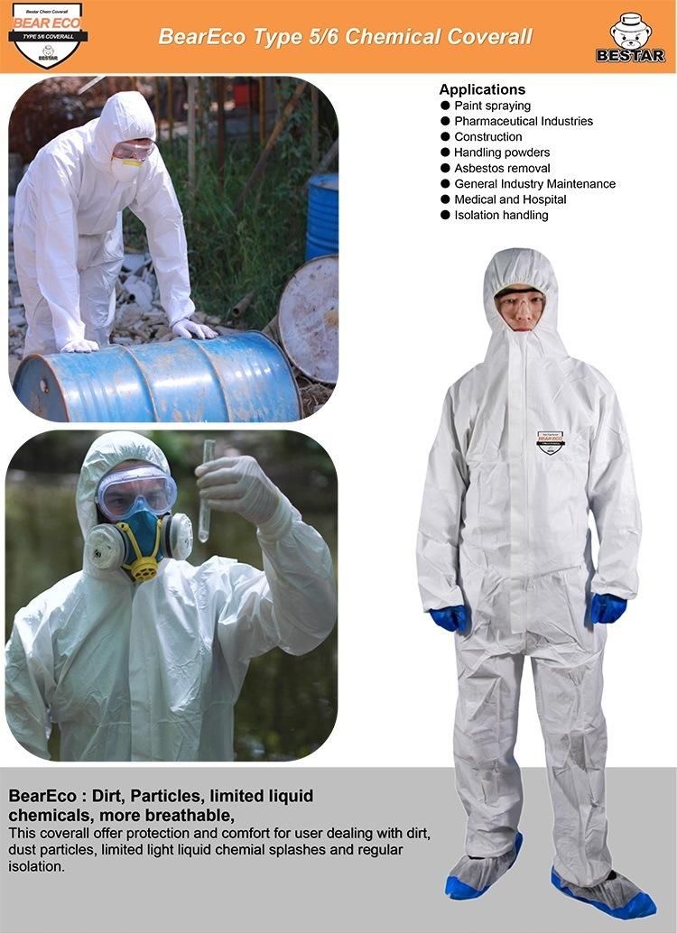 CE Certified Waterproof Nonwoven Disposable Microporous Film Type 5/6 Virus Protection Medical Coverall
