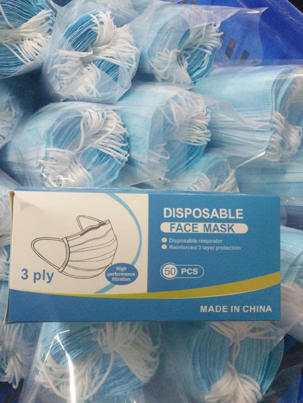 Protective Face Mask Disposable Nonwoven Mask Anti Virus Dust Earloop Disposable Masks 95% Filter 3ply Face Mask