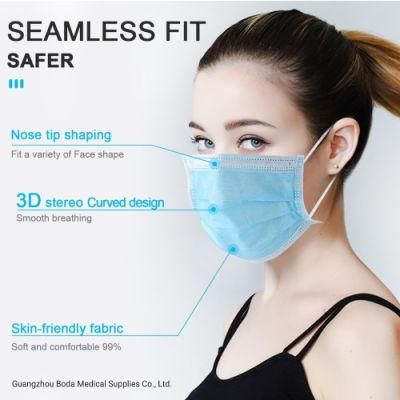 Non-Woven Body Protection Earloop Breath 3 Ply Protective Disposable Face Mask