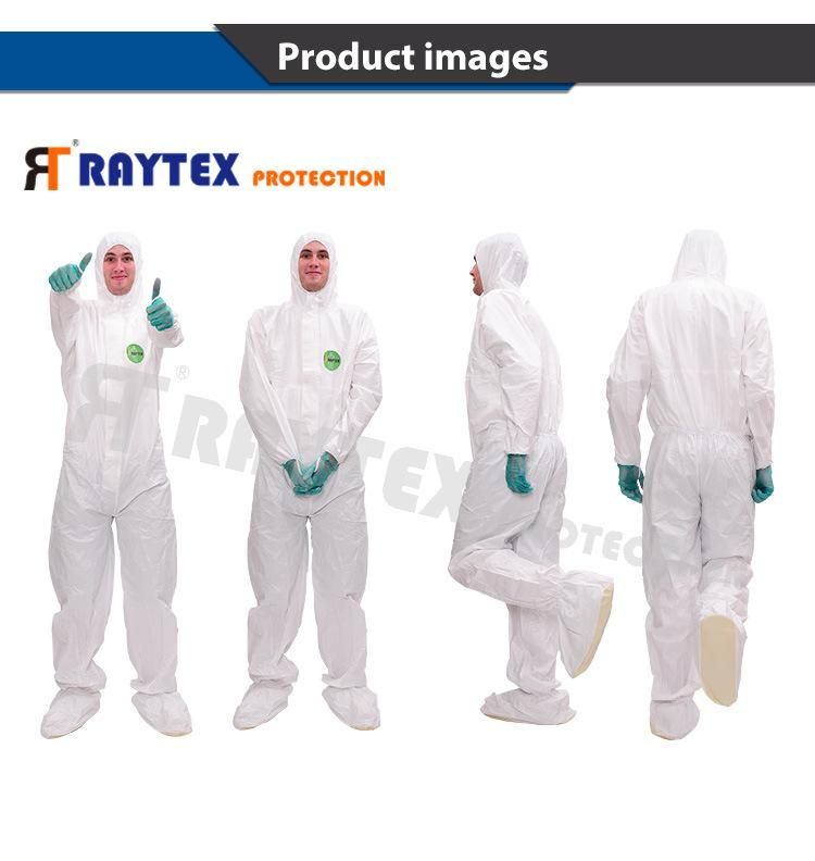 PPE Disposable Microporous 65g Type 5/6 Coverall /Suit /Garment with Elastic Hood and Cuff En14126 Standard with CE FDA