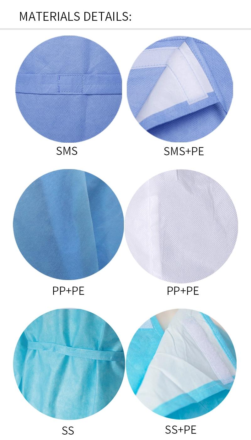 Factory Low Price Non Sterile 50GSM PP Non Woven Isolation Gowns Disposable
