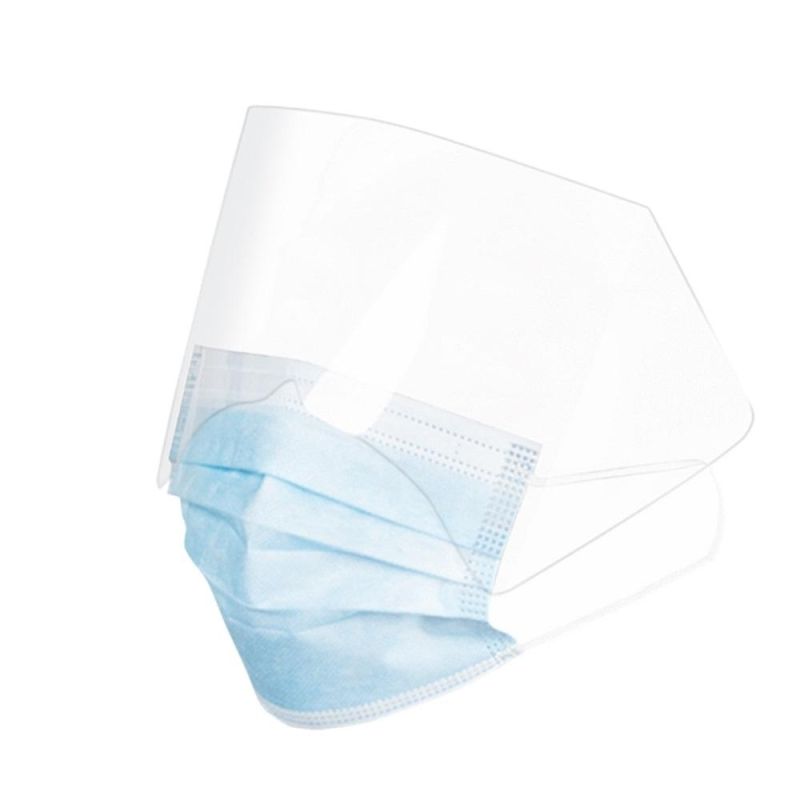 Fluid Resistant Shield Face Mask Fog-Free Mask with Plastic Shield Wrap Around