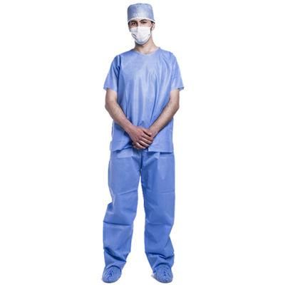 PP/SMS Patient Gown Suit Disposable Scrub Suits, Patient Gown with V-Collar or Round Collar