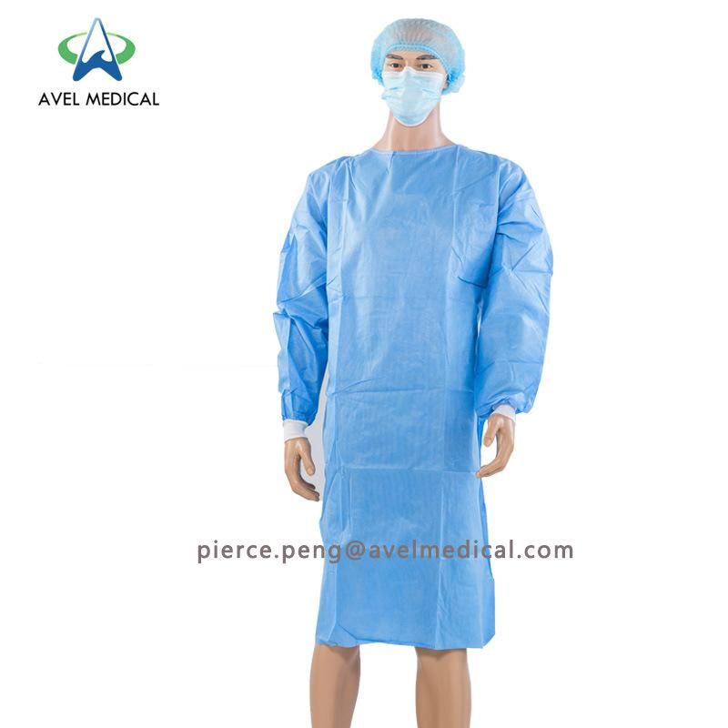 Disposable Fluid Resistant Non-Woven Protective Isolation Gown PP, PP+PE with Elastic Cuff or Velcro