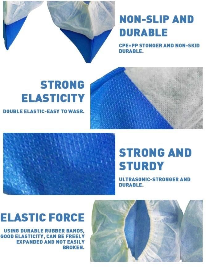 CPE+PP Rain Shoe Cover Blue Color Disposable Anti-Slip Waterproof Shoe Cover