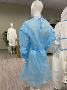 Blue Disposable 45g SMS Medical Sugical Isolation Gown Non-Sterile Waterproof Long Sleeve Protective Gown