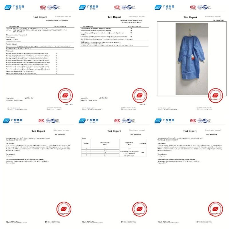 China Whitelisted Exporter Disposable SMS Non-Woven 45GSM Medical Operation Reinforced Surgical Gown with Medical Towels