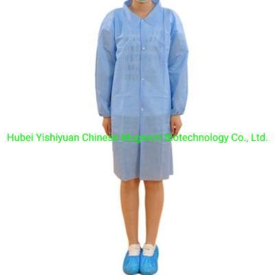 Hook&Loop Elastic Wrists Polypropylene Disposable Lab Coat with Collar