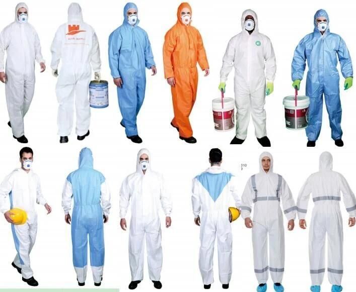 Type 4b/5b/6b PPE Safety Cleanroom Anti-Static Working Disposable Protective Microporous Laminated Splash Spray Reistant Hooded Coverall Suit High Visibility