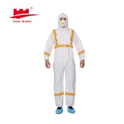 Safety Workwear Disposable Microporous Type 5/6 Ooverall with Reflective Tape
