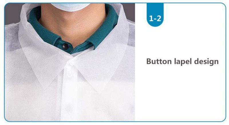 Excellent Quality Hygiene Single Time Use PP Non Woven Material Disposable Lab Coats for Laboratory Use