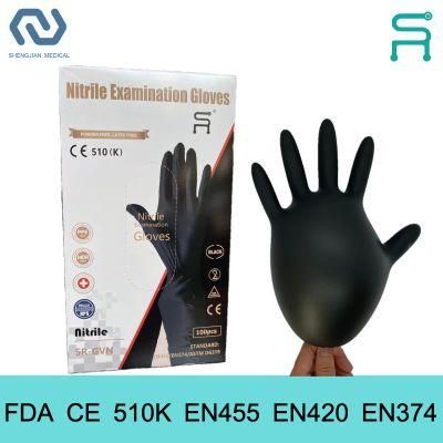 510K En455 Powder Free Disposable Nitrile Gloves with Black Color