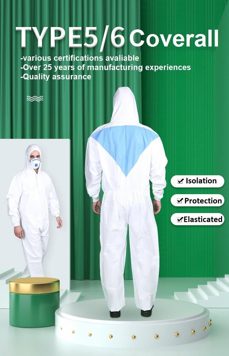 White Microporous and Blue Triangle SMS Type 5-6 Tyvek Hazmat Suit