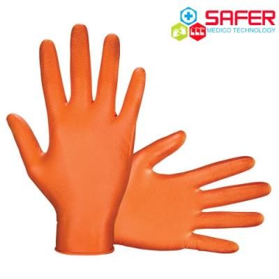 Orange Disposable Diamond Pattern Nitrile Gloves with Powder Free Industrial Grade