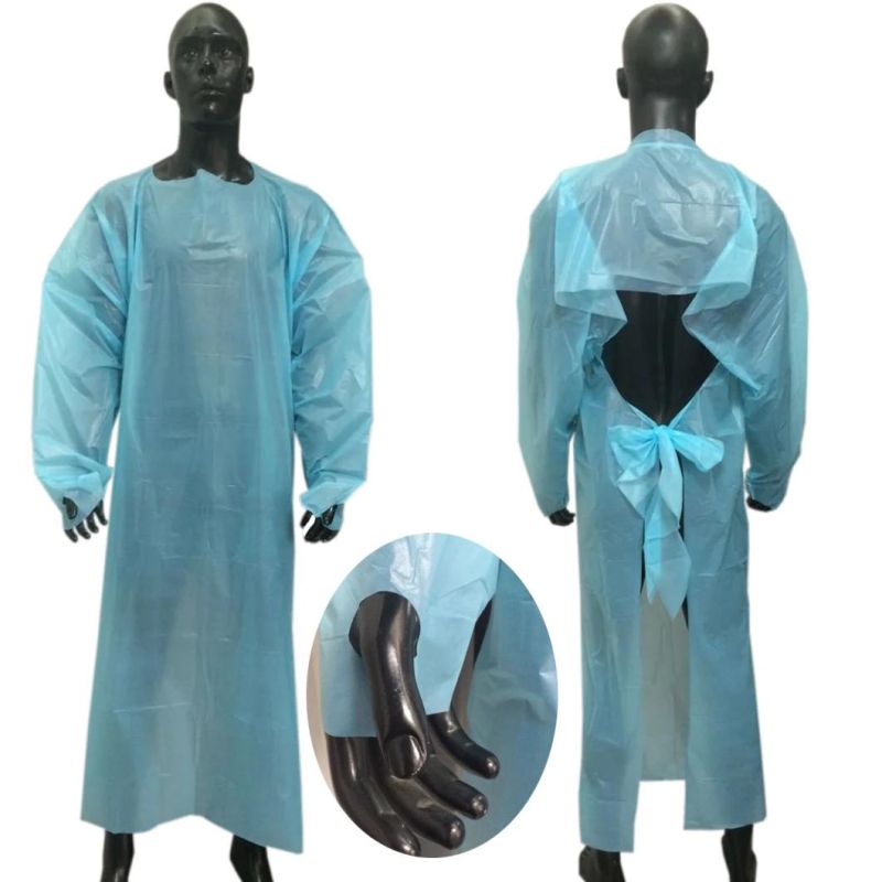 Blue CPE Gown Polyethylene Thumb Loop Style Isolation Gowns