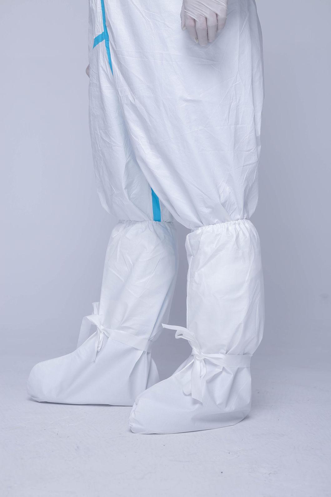 All White Medical Disposable Protective Isolation Shoe Cover with Lacing