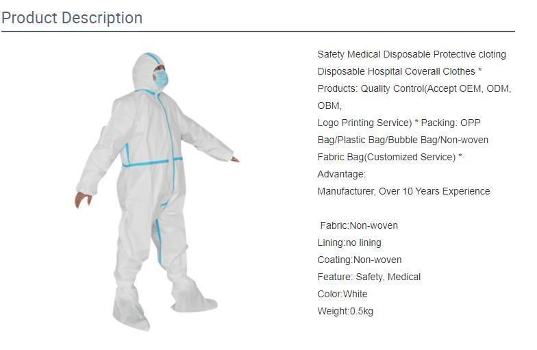 Non-Sterile Non-Woven Disposable Chemical Medical Protective Coverall with Shoe Cover