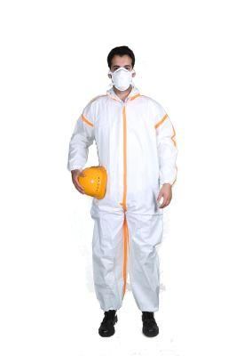 White/Blue Disposable PPE Suits Type 5/6 Microporous Overall with Reflective Tape