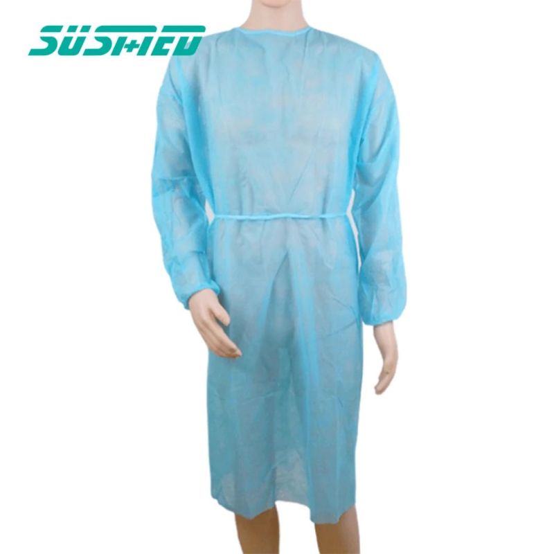 Antimicrobial PP PE SMS Coated Non Woven Disposable Medical Isolation Gown