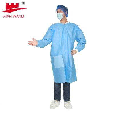 Disposable SMS Water Repellent Visitor Coat Lab Coat with Pocket and Knitted Collar