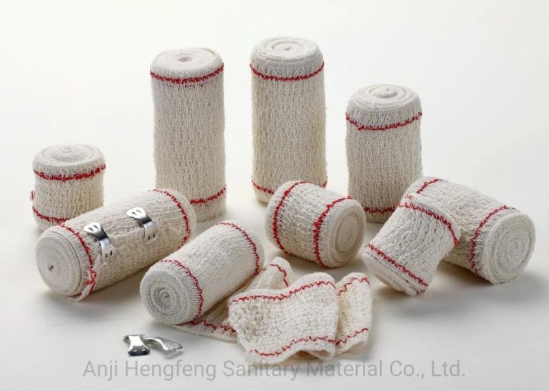 Mdr CE Approved Cleaning Resistant Disposable Hemostasis Red Line Dressing Cotton Crepe Bandage