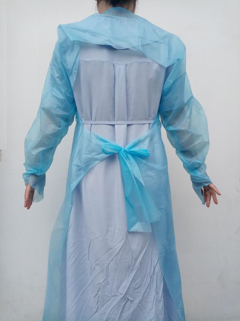 Blue CPE Protective Suits Disposable Waterproof Suit Long Sleeve Gown