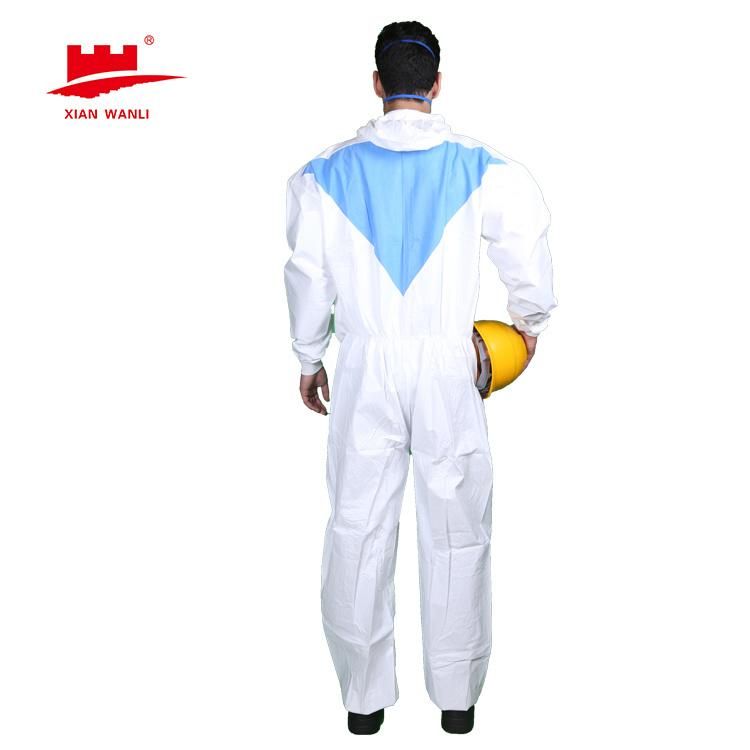 Professional Safety Taped Disposable Waterproof Suit Coverall with Attached Hood Elastic Cuff and Reinforced Seam 1 Pack