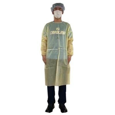 Stock Yellow Non-Woven 35-45GSM PP+PE Best Selling PPE Disposable Gown Isolation
