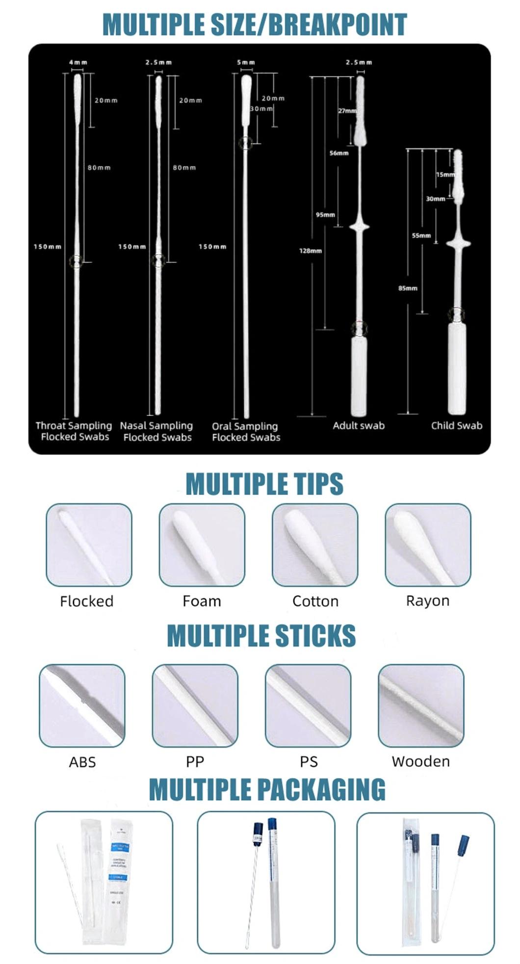 Disposable Throat/Oral Sampler Collection Individual Packing Transport Saliva Swab with Flocked Tip