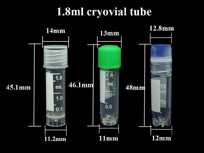 Plastic 1.25ml 1.8ml 2ml Cryogenic Vials Cryovial Tubes Cryovials Cryo Tube with Screw Cap for Laboratory Use
