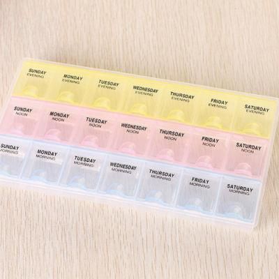 Custom Logo Pill Box 7 Days Weekly 21 Compartment Lid Tablet Pill Case Holder Medicine Storage