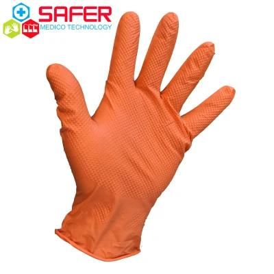 Disposable Orange Nitrile Gloves with Diamond Pattern