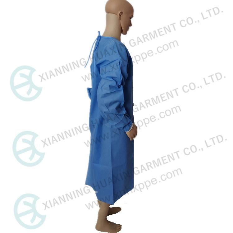 03G Blue SMS Doctors Dress Disposable Medical Isolation Gown Surgical Gown with Knit Cuff for Hospital Operating Theater