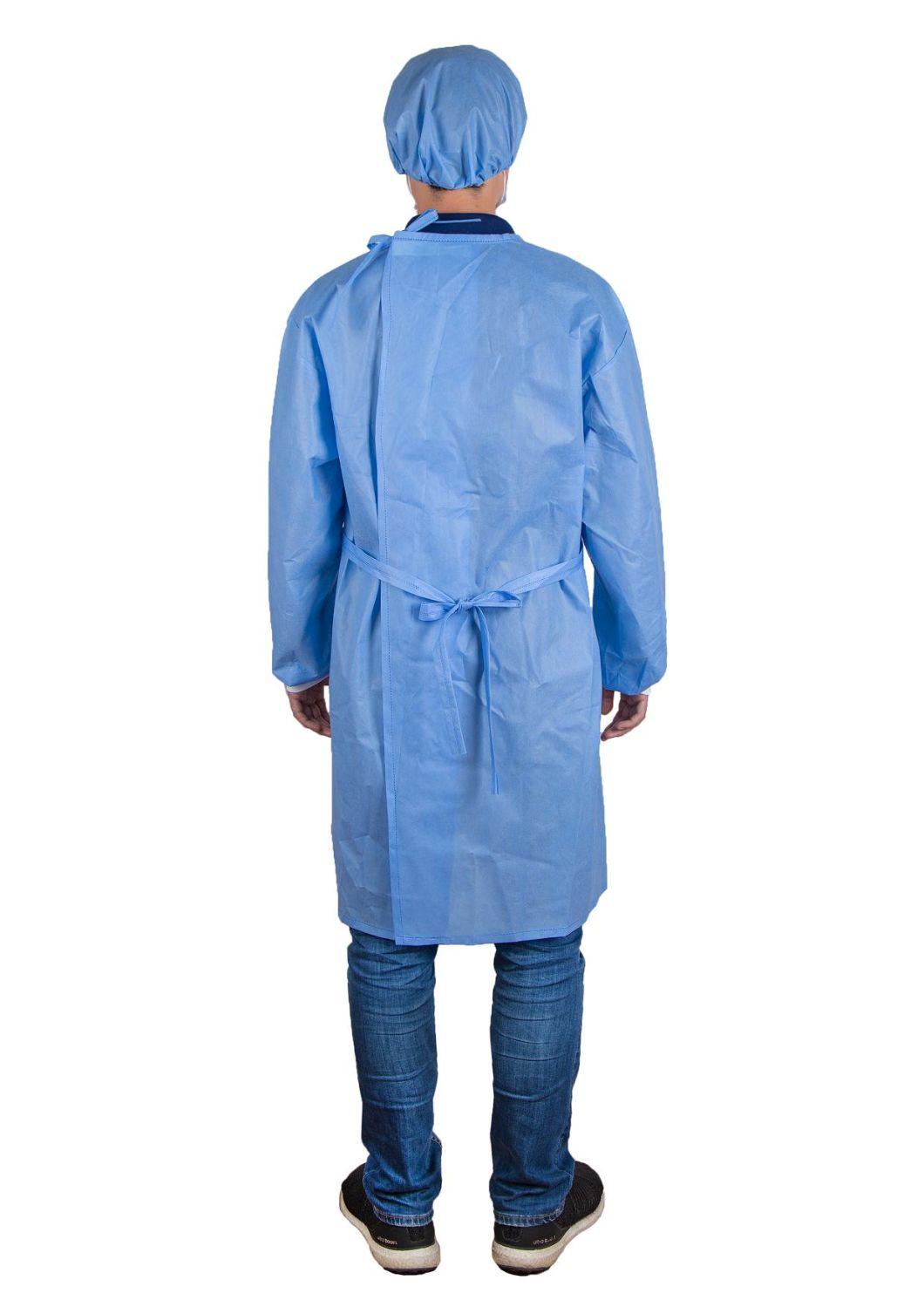 Hospital Non Sterile Disposable SMS Non Woven Isolation Gown 55GSM for Anti-Virus