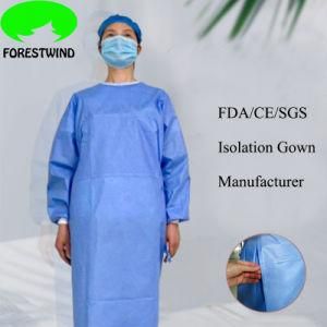 FDA CE Disposable AAMI Level 2/3 SMS Knit Cuff Surgical Medical Isolation Gown