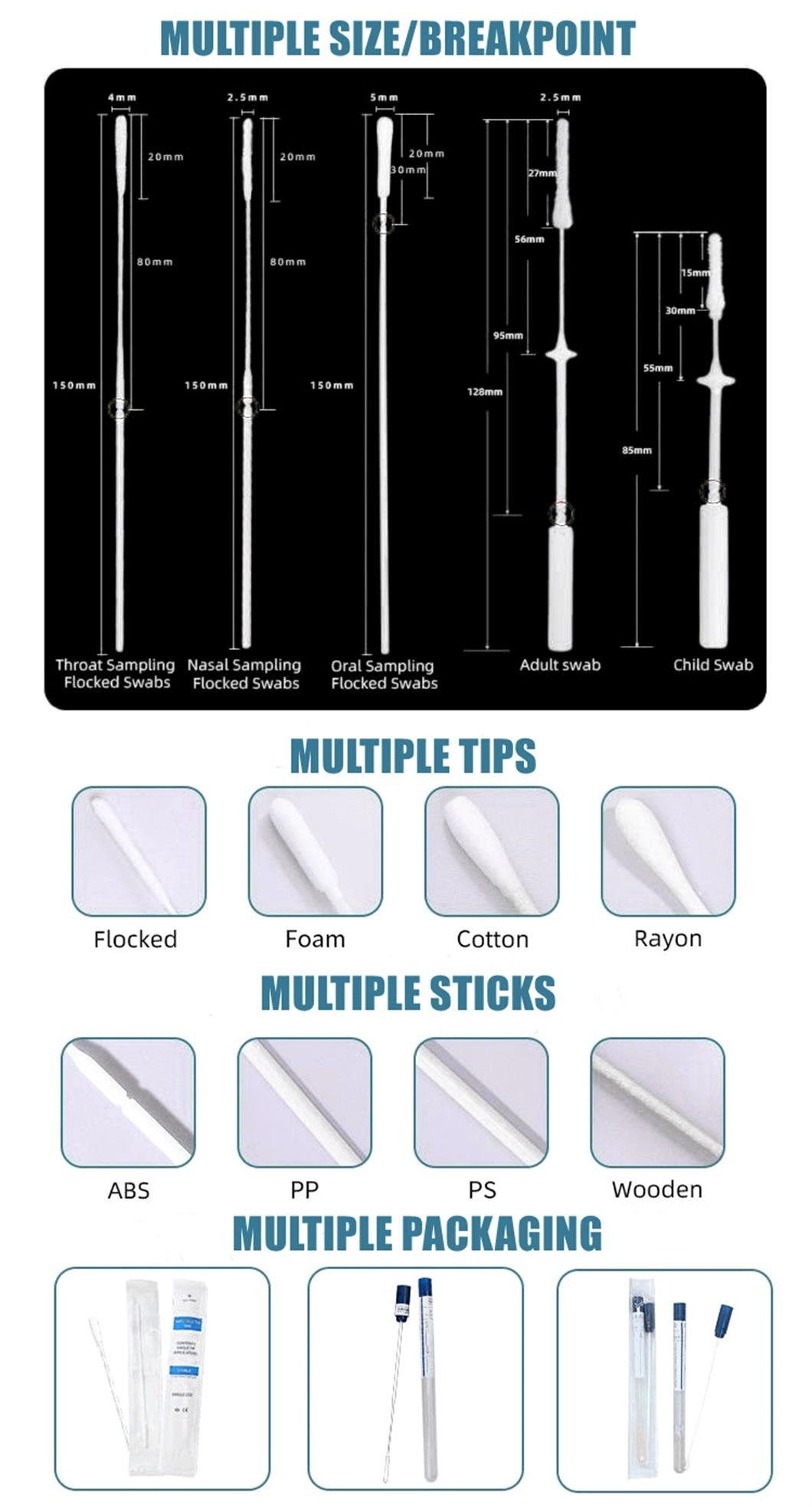 Rapid PCR Test Nylon Flocked Nasal Swab Nasopharyngeal Sample Collect Swab