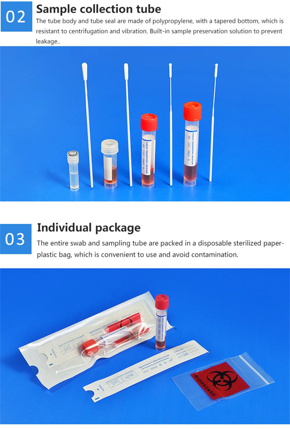 CE & FDA Disposable Non-Inactivated Virus Specimen Sampling Colletion Tube with 1 Swab or 2 Swab