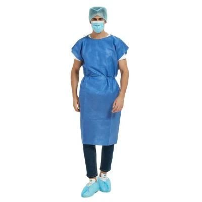 SMS or PP Nonwoven Fabric Patient Uniform Short Sleeve Gown Sterile Reinforced Disposable Medical Patien Gown