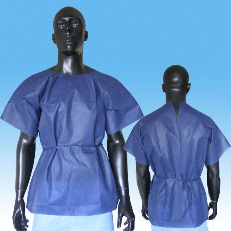 Round Collar Disposable Patient Clothes Short Style with Tie-on