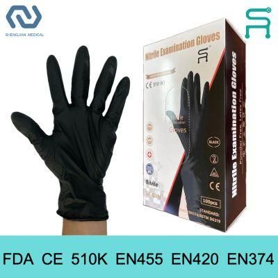FDA CE Food Grade Black Disposable Powder Free Nitrile Gloves