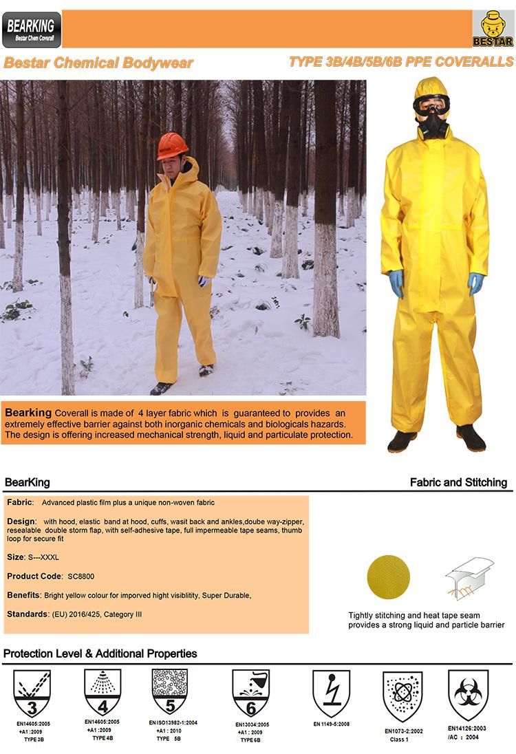 Type 3456 Safety Protecitve Clothing Waterproof for Petrochemicals Medical Mining Industry Use