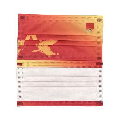 Chinese Tradition Red Special Printing Disposable Nonwoven Face Mask for Olympics
