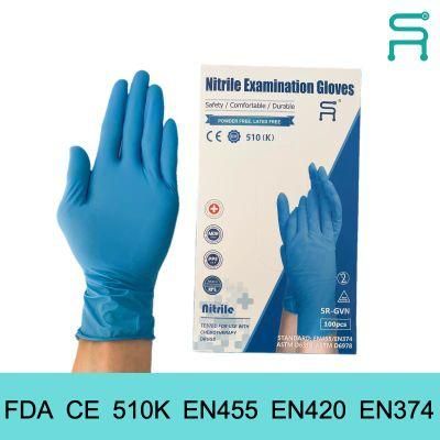 Powder Free Disposable Nitrile Examination Gloves with 510K En455 FDA CE