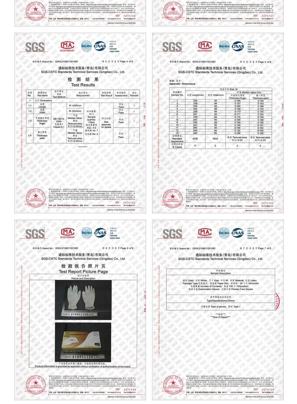 Xs S M L XL XXL Latex Disposable Medical Examination Powder Free White Latex Gloves