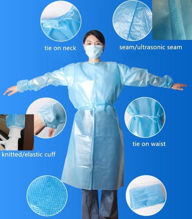 Ultrasonic Seam Welding Sterile Isolation Gown with CE FDA Individual Pack