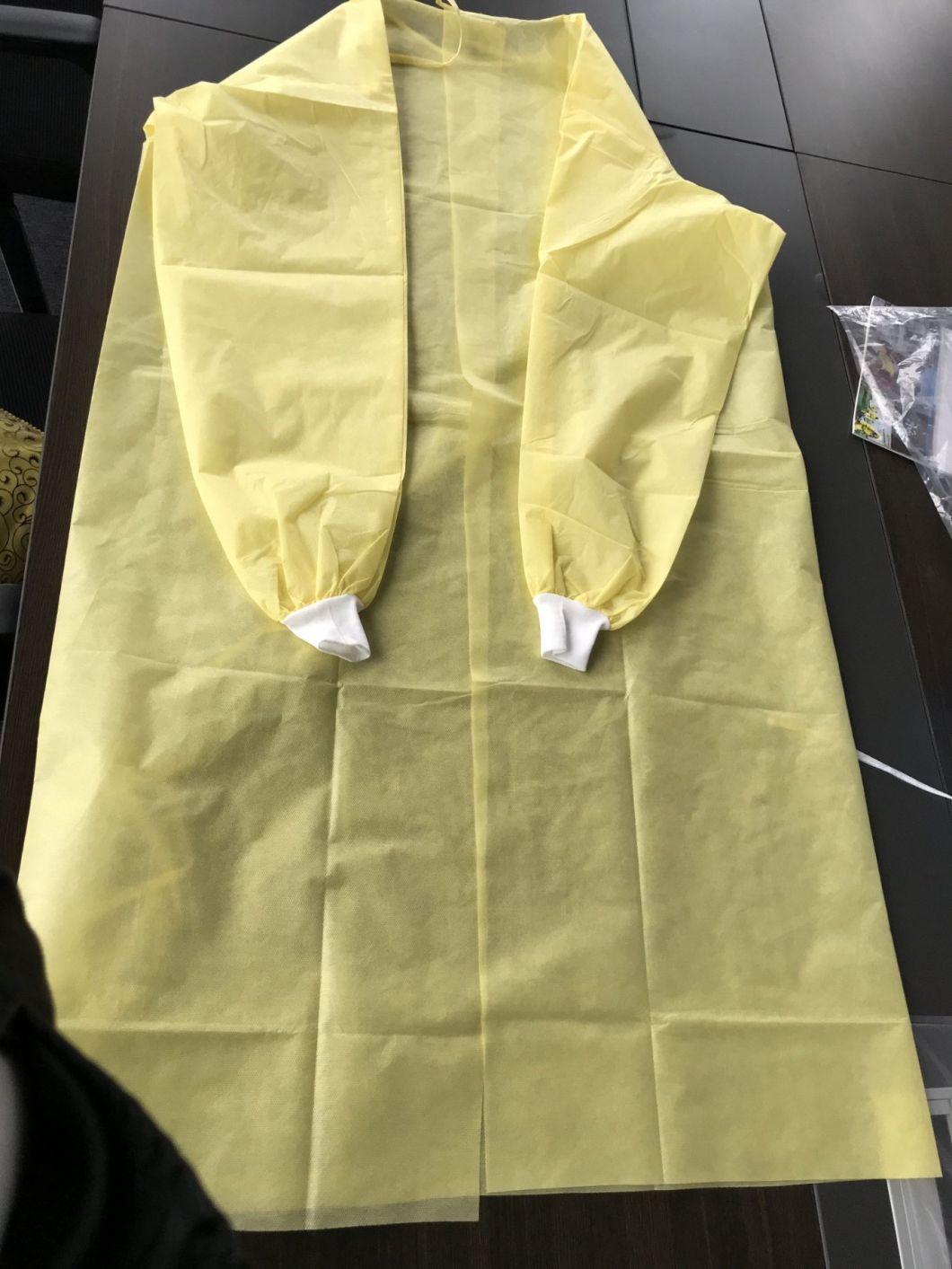 Yellow Colour Disposable PP +PE 35GSM Non Woven Isolation Gown