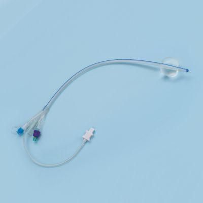 Silicone Urinary Catheter with Temperature Sensor Probe and Contrast Line Round Tipped